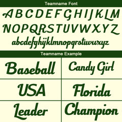 Benutzerdefinierte Authentisch Baseball-Trikot Creme-Dunkelgrün