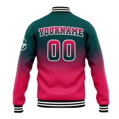 Benutzerdefinierte Verlauf Varsity-Jacke. Letterman-Jacke Dunkelgrün Rosa