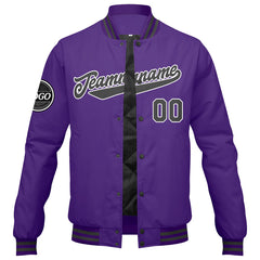 Benutzerdefinierte Verlauf Varsity-Jacke. Letterman-Jacke Lila Grau