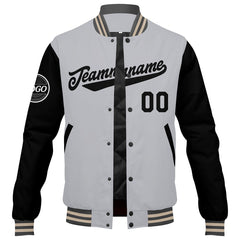 Benutzerdefinierte Verlauf Varsity-Jacke. Letterman-Jacke Grau Schwarz Creme