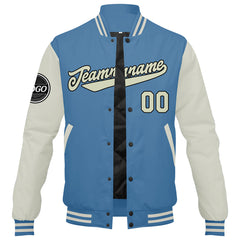 Benutzerdefinierte Verlauf Varsity-Jacke. Letterman-Jacke Hellblaue Creme