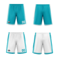 Benutzerdefinierte Cyan Weiß Reversible Basketball Jersey Personalisierte Print Name Nummer Logo