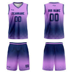 Benutzerdefinierter Helllila Dunkelblau Farbverlauf Basketball Jersey Uniform Anzug gedruckt Ihr Logo Name Nummer