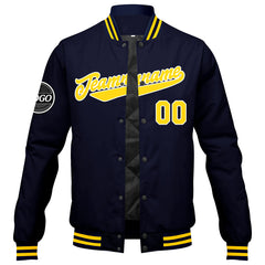 Benutzerdefinierte Verlauf Varsity-Jacke. Letterman-Jacke Marine Gelb