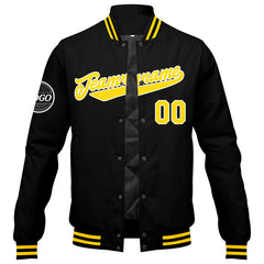 Benutzerdefinierte Verlauf Varsity-Jacke. Letterman-Jacke Schwarz Gelb
