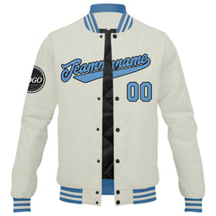 Benutzerdefinierte Verlauf Varsity-Jacke. Letterman-Jacke Creme Hellblau