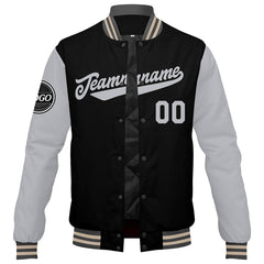 Benutzerdefinierte Verlauf Varsity-Jacke. Letterman-Jacke Grau Schwarz Creme