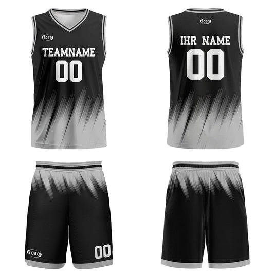 Benutzerdefinierter Schwarz Grau Weiß Basketball Jersey Uniform Anzug gedruckt Ihr Logo Name Nummer