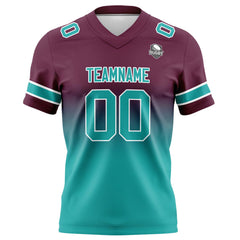 Benutzerdefinierte Burgunderrot Türkis Gradient Fußball Trikots Personalisierter Name Nummer Logo