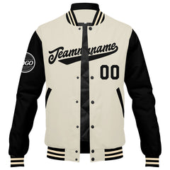 Benutzerdefinierte Verlauf Varsity-Jacke. Letterman-Jacke Schwarz Creme