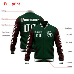 Benutzerdefinierte Varsity-Jacke. Letterman-Jacke für Männer, Frauen und Jugendliche Grün Braun