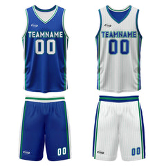 Benutzerdefinierte Blau Weiß Grün Reversible Basketball Jersey Personalisierte Drucken Name Nummer Logo