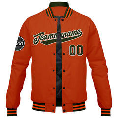 Benutzerdefinierte Verlauf Varsity-Jacke. Letterman-Jacke Olivgrün Orange