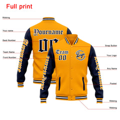 Benutzerdefinierte Varsity-Jacke. Letterman-Jacke für Männer, Frauen und Jugendliche Orange Marine