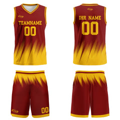 Benutzerdefinierter Rot Gelb Basketball Jersey Uniform Anzug gedruckt Ihr Logo Name Nummer