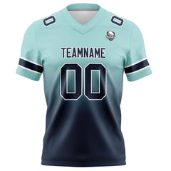 Benutzerdefinierte Hell Türkis Marineblau Gradient Fußball Trikots Personalisierter Name Nummer Logo