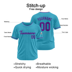 Benutzerdefinierte Authentisch Baseball-Trikot Hellblau- Lila
