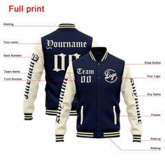 Benutzerdefinierte Varsity-Jacke. Letterman-Jacke für Männer, Frauen und Jugendliche Marine Creme
