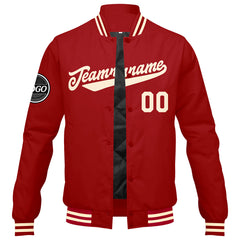 Benutzerdefinierte Verlauf Varsity-Jacke. Letterman-Jacke Rot Creme