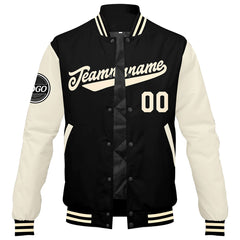 Benutzerdefinierte Verlauf Varsity-Jacke. Letterman-Jacke Schwarz Creme