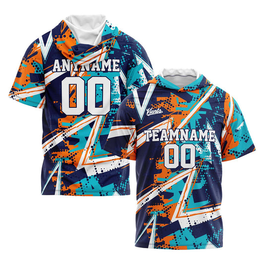 Benutzerdefinierte Marine Orange Teal Neongrün Kurzarm-Kapuzenpullover für Männer Frauen Hemden mit Kapuzen gedruckt Name Logo