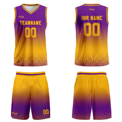 Benutzerdefinierter Lila Gelb Farbverlauf Basketball Jersey Uniform Anzug gedruckt Ihr Logo Name Nummer