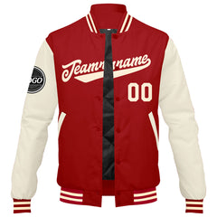 Benutzerdefinierte Verlauf Varsity-Jacke. Letterman-Jacke Rot Creme
