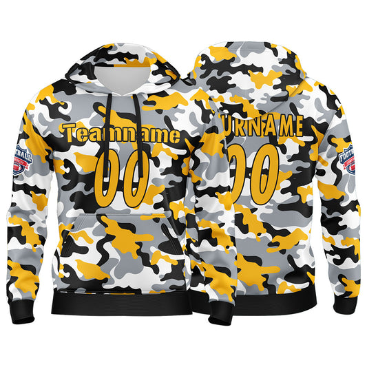 Benutzerdefinierter Sweatshirt-Hoodie für Mann, Frau, Mädchen, Junge. Drucken Sie Ihr Logo, Ihren Namen und Ihre Nummer Gelb Schwarz