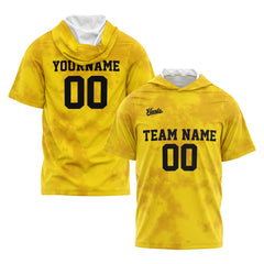 Benutzerdefinierte Gelb Kurzarm-Kapuzenpullover für Männer Frauen Hemden mit Kapuzen gedruckt Name Logo