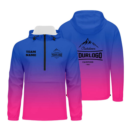 Anpassbare Blau Rosa Winddichte Softshell Kapuzenjacke - Vollverschluss, Logo- & Text-Druck