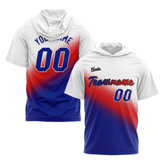 Benutzerdefinierte Weiß Rot Königlich Kurzarm-Kapuzenpullover für Männer Frauen Hemden mit Kapuzen gedruckt Name Logo