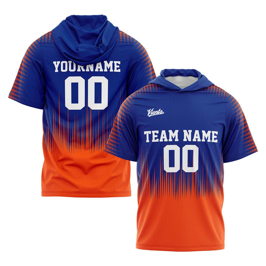 Benutzerdefinierte Königlich Orange Kurzarm-Kapuzenpullover für Männer Frauen Hemden mit Kapuzen gedruckt Name Logo