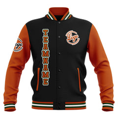 Benutzerdefiniert Schwarz Orange Grün Wasserdichte Varsity Jacken Personalisiert genäht Name Nummer Logo zu Letterman Jacken