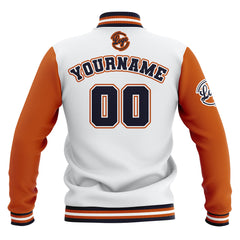 Benutzerdefiniert Weiß Orange Marine Wasserdichte Varsity Jacken Personalisiert genäht Name Nummer Logo zu Letterman Jacken