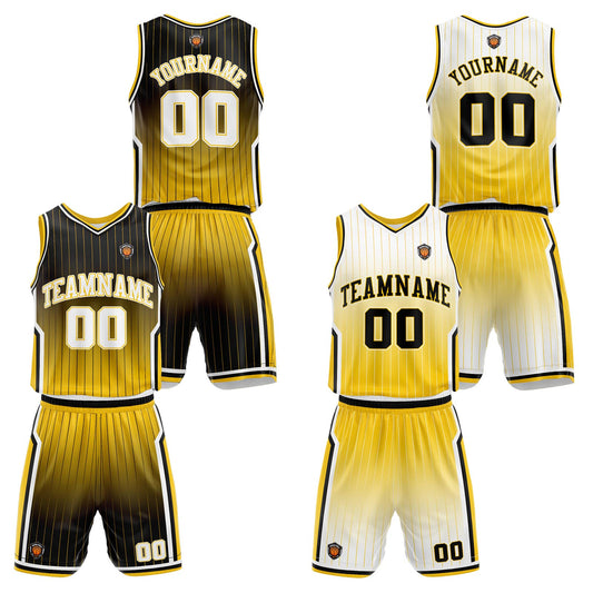 Benutzerdefinierte Schwarz Gelb Reversible Basketball Jersey Personalisierte Name Nummernlogo drucken