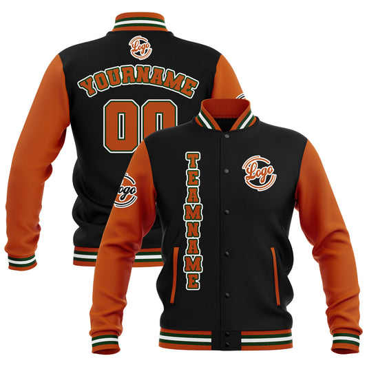 Benutzerdefiniert Schwarz Orange Grün Wasserdichte Varsity Jacken Personalisiert genäht Name Nummer Logo zu Letterman Jacken