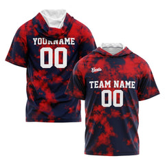 Benutzerdefinierte Marine Rot Kurzarm-Kapuzenpullover für Männer Frauen Hemden mit Kapuzen gedruckt Name Logo