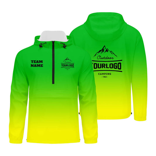 Anpassbare Grün Gelb Winddichte Softshell Kapuzenjacke - Vollverschluss, Logo- & Text-Druck