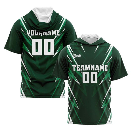 Benutzerdefinierte Dunkelgrün Kurzarm-Kapuzenpullover für Männer Frauen Hemden mit Kapuzen gedruckt Name Logo