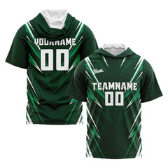 Benutzerdefinierte Dunkelgrün Kurzarm-Kapuzenpullover für Männer Frauen Hemden mit Kapuzen gedruckt Name Logo