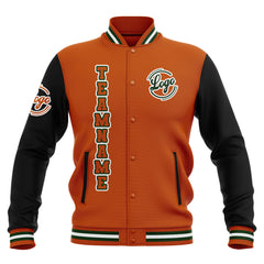 Benutzerdefiniert Schwarz Orange Grün Wasserdichte Varsity Jacken Personalisiert genäht Name Nummer Logo zu Letterman Jacken