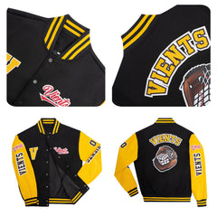 Maßgeschneiderte Lila Löwenblau Letterman Varsity Jacket Individuelle Stickerei Druck nach Ihrem Wunsch