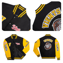 Maßgeschneiderte Marine Löwenblau Letterman Varsity Jacket Individuelle Stickerei Druck nach Ihrem Wunsch