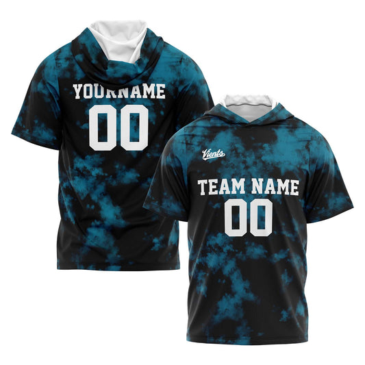 Benutzerdefinierte Schwarz Aqua Kurzarm-Kapuzenpullover für Männer Frauen Hemden mit Kapuzen gedruckt Name Logo