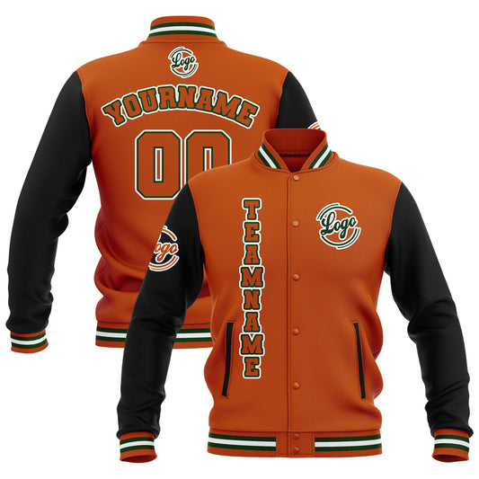 Benutzerdefiniert Schwarz Orange Grün Wasserdichte Varsity Jacken Personalisiert genäht Name Nummer Logo zu Letterman Jacken