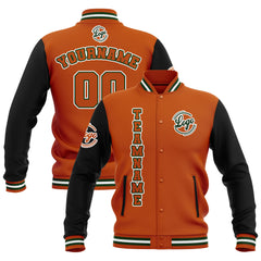 Benutzerdefiniert Schwarz Orange Grün Wasserdichte Varsity Jacken Personalisiert genäht Name Nummer Logo zu Letterman Jacken