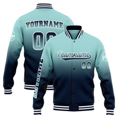 Benutzerdefinierte Verlauf Varsity-Jacke. Letterman-Jacke Light Teal Marine
