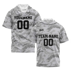 Benutzerdefinierte Grau Kurzarm-Kapuzenpullover für Männer Frauen Hemden mit Kapuzen gedruckt Name Logo