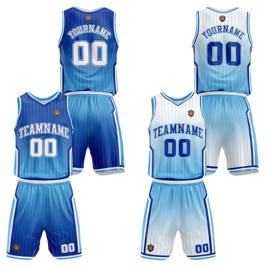 Benutzerdefinierte Blau Reversible Basketball Jersey Personalisierte Name Nummernlogo drucken