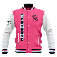 Benutzerdefiniert Rosa Weiß Schwarz Wasserdichte Varsity Jacken Personalisiert genäht Name Nummer Logo zu Letterman Jacken